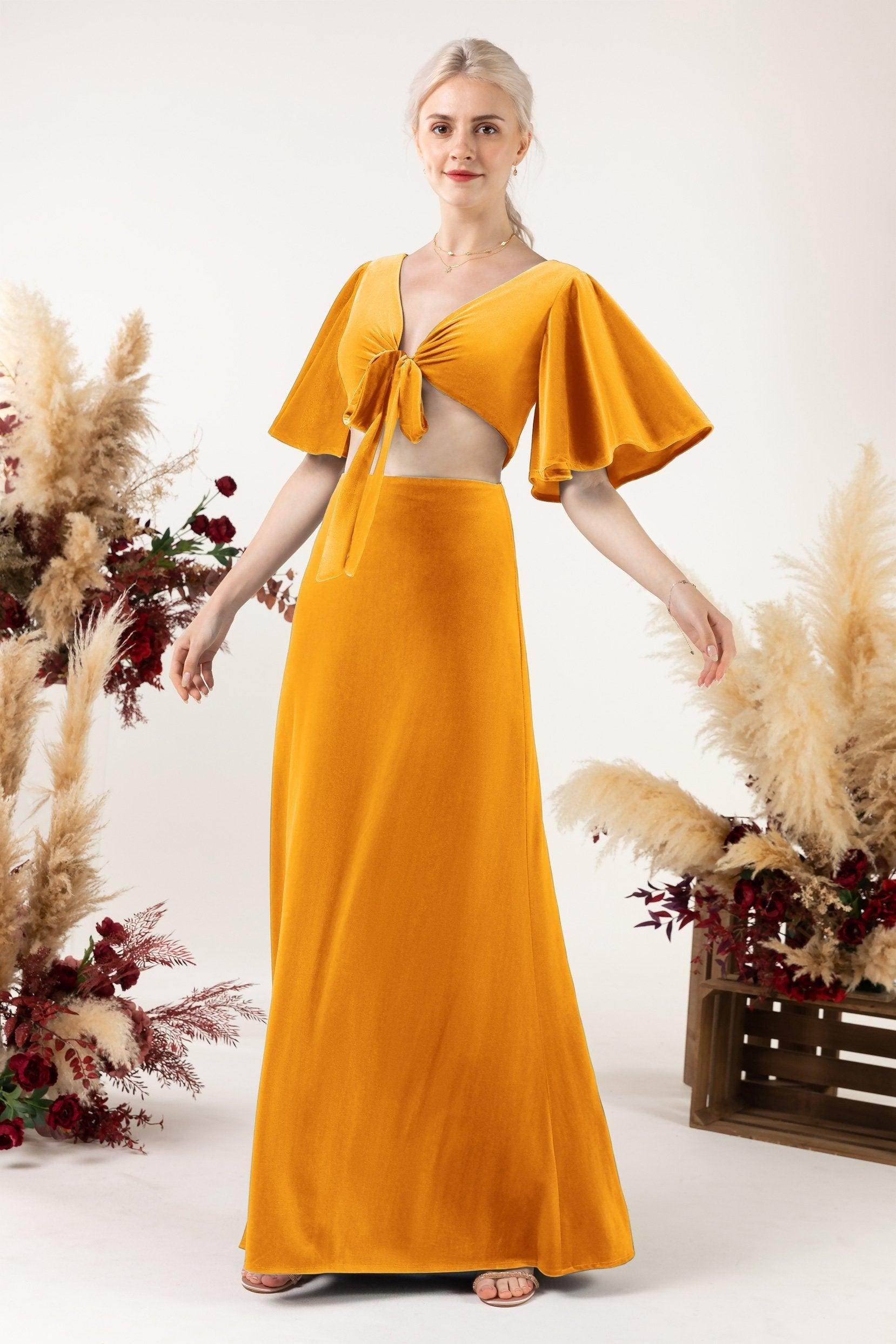 Sheath Sweep-Brush Train Velvet Bridesmaid Dress CB0530 - COCOMELODY